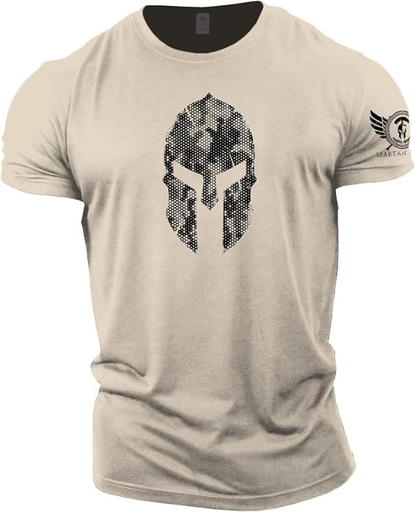 تی شرت ورزشی مردانه  GYMTIER Spartan Helmet Hex Camo - Spartan Gym T-Shirt for Men Bodybuilding Weighlifting Strongman Training Top Active Wear Spartan Forged