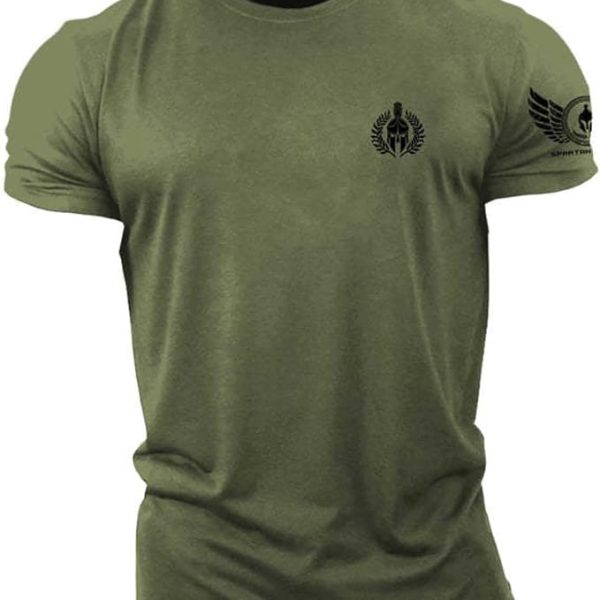 تی شرت ورزشی مردانه ReedCA Spartan Olive Branch - Muscle Athletic Workout Tee Top Gym Bodybuilding Shirts Fitness