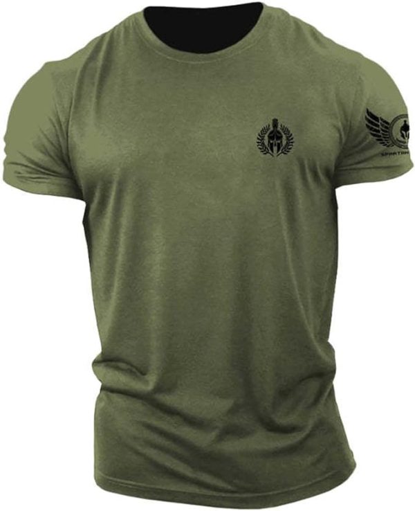 تی شرت ورزشی مردانه  ReedCA Spartan Olive Branch - Muscle Athletic Workout Tee Top Gym Bodybuilding Shirts Fitness