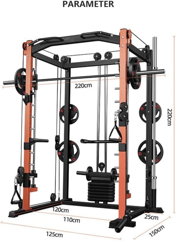 وسایل باشگاه خانگی  Miracle Fitness Heavy Duty Smith Machine with Cable Crossover/Lat attachment Pulley/Pull Up Bar and Landmine/Fully Black Color - تصویر 4