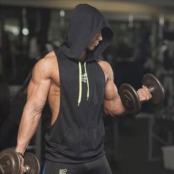 تی شرت ورزشی مردانه  Mens Sleeveless Hoodie, Quick Dry Gym Wear Muscle Hoodie Vest Workout Vest Gym Bodybuilding Clothing Lifting Tank Tops Moisture Wicking Clothes Running Hooded Vest for Men - تصویر 5