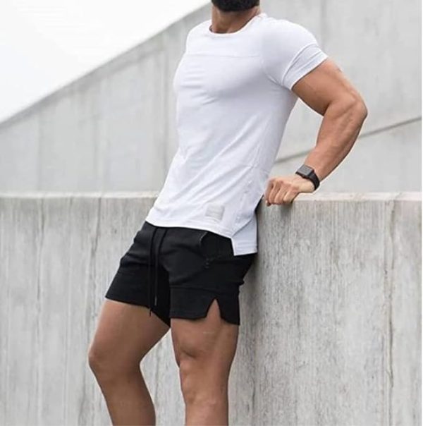 شلوارک ورزشی مردانه Men's Gym Shorts Quick Dry Workout Running Athletic Shorts with Zipper Pockets - تصویر 4