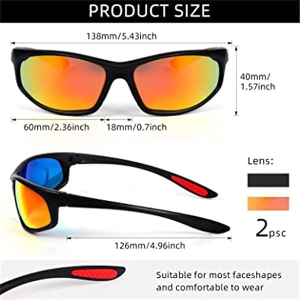 عینک آفتابی ورزشی ELECDON Polarized Sunglasses, Sports Trendy Sunglasses, for Men Womens Sunglasses Polarized UV Protection Non-Slip, for Driving Cycling Fishing Running, 2 Pairs, One Size - تصویر 5
