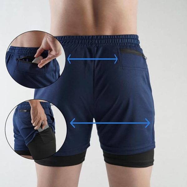 شلوارک ورزشی مردانه Gym Shorts for Men, Men's Activewear Running Shorts,Drawstring Gym Shorts Men, 2 Layer Loose Athletic Shorts with 4 Pockets