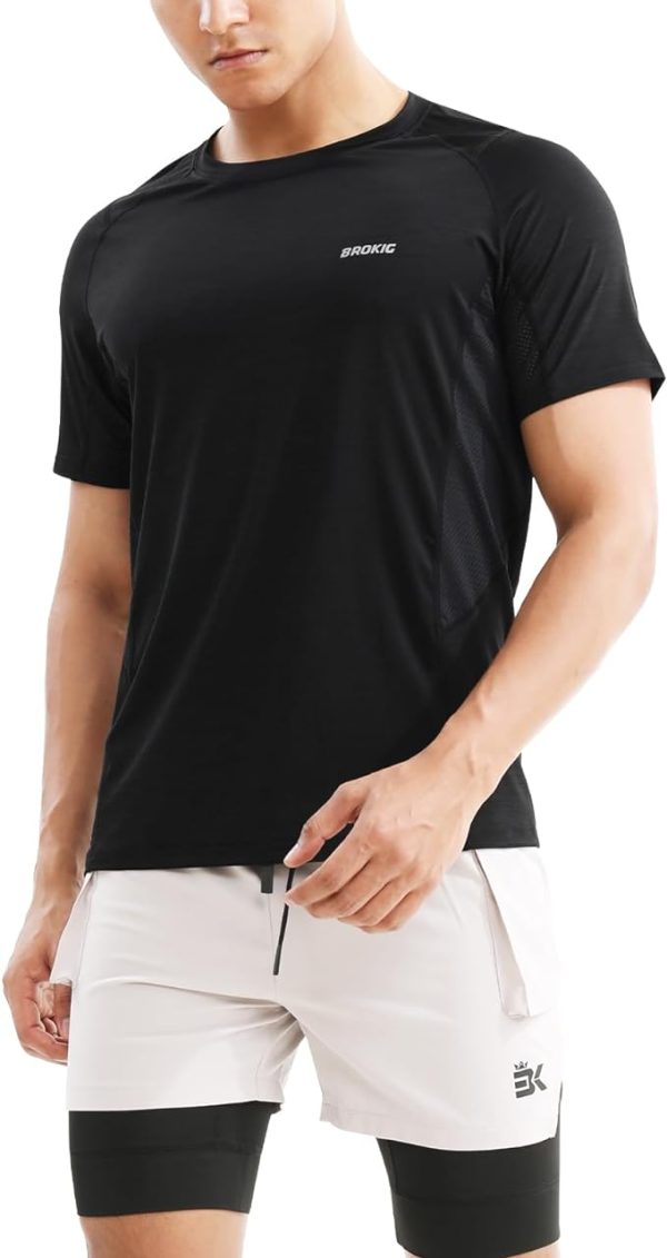 تی شرت ورزشی مردانه  BROKIG Mens Ultra-Cool Gym T-shirt,Dry Fit Sports Training Short Sleeve Shirts Lightweight Breathable Running Tee - تصویر 4