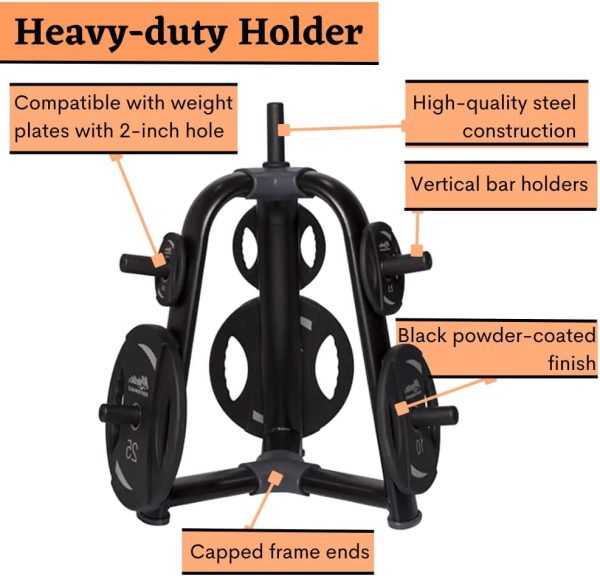 وسایل باشگاه خانگی  1441 Fitness Weight Plate Rack Tree Storage Stand for 2 inch Olympic Bumper Plates, Heavy Duty Standard Non-Slip Plate Holder for Home & Gym Equipment (Black) - تصویر 8