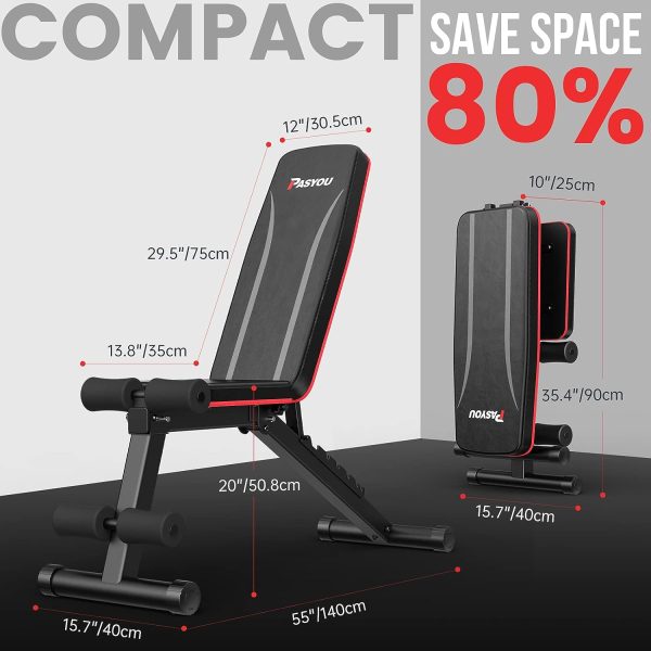 وسایل باشگاه خانگی  PASYOU Adjustable Weight Bench Full Body Workout Multi-Purpose Foldable Incline Decline Exercise Workout Bench for Home Gym - تصویر 4