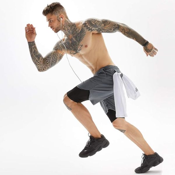 شلوارک ورزشی مردانه HommyFine Men's Running Short Athletic Workout Sports Shorts Mens 2 in 1 Shorts Multicolor Breathable Gym Short for Men with Phone Pocket - تصویر 4