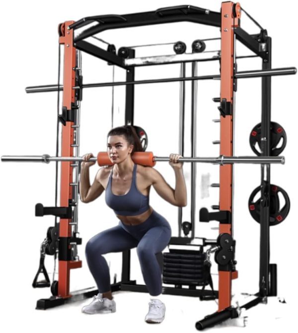 وسایل باشگاه خانگی  Miracle Fitness Heavy Duty Smith Machine with Cable Crossover/Lat attachment Pulley/Pull Up Bar and Landmine/Fully Black Color - تصویر 5