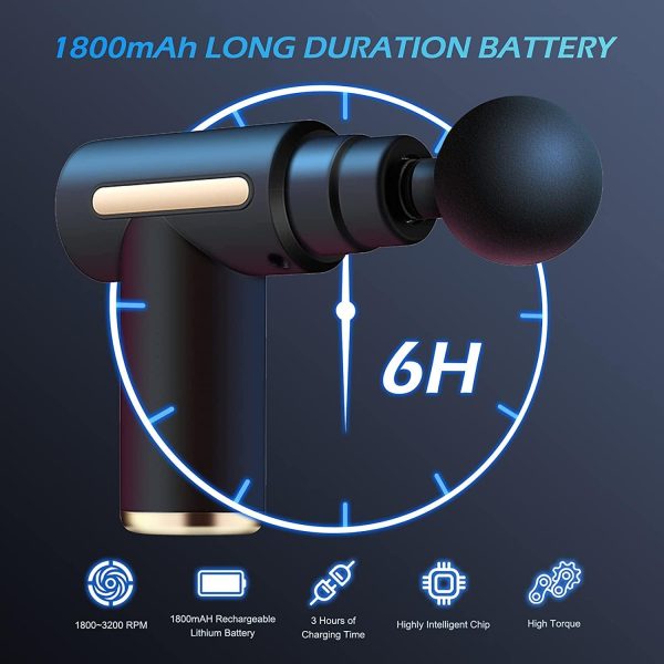ماساژور ورزشی  Padom Mini Massage Gun Deep Tissue, Portable 6 Speeds Percussion Muscle Massager with 4 Massage Heads 1800mAh Battery & Type-C Charging, 35dB Super Quiet Massage Gun for Muscle Pain Relief (Black) - تصویر 4