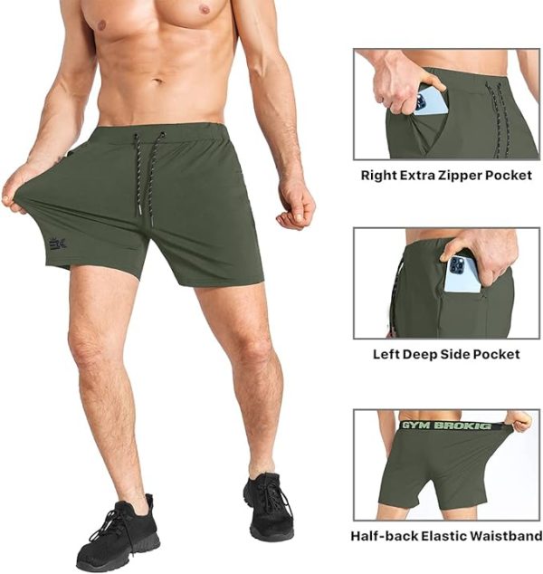 شلوارک ورزشی مردانه BROKIG Mens Gym Sport Shorts,Lightweight Running Workout Shorts Quick Dry Athletic Shorts with Zipper Pockets - تصویر 7
