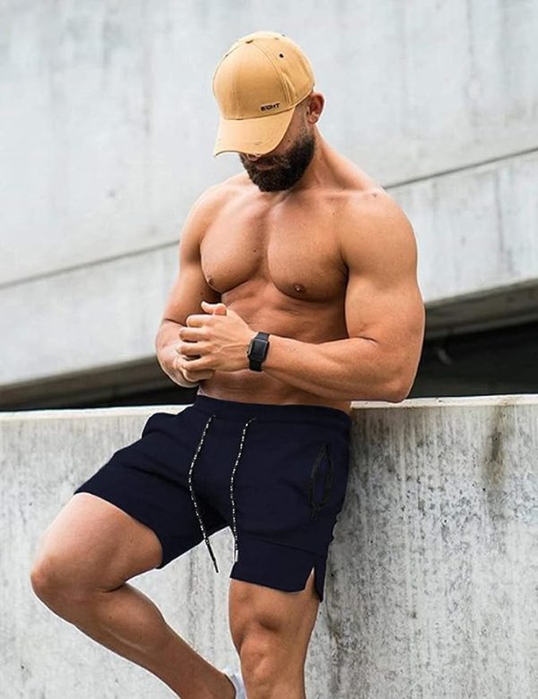 شلوارک ورزشی مردانه Men's Gym Shorts Quick Dry Workout Running Athletic Shorts with Zipper Pockets - تصویر 6