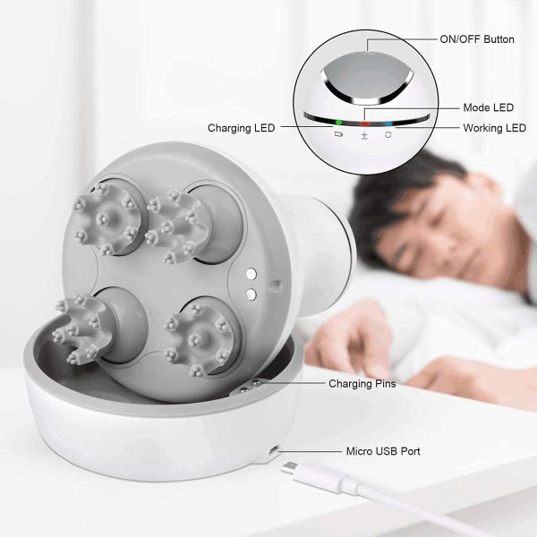 ماساژور ورزشی  Electric Scalp Head Massager, Handheld Portable Waterproof Head Scratcher Massager with 4 Heads 84 Nodes Gifts Idea for Hair Growth, Deep Clean & Stress Release Massage - تصویر 6