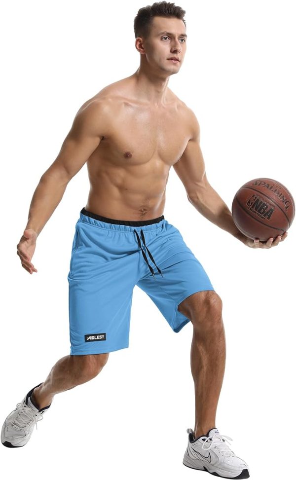 شلوارک ورزشی مردانه Aolesy Men's Basketball Shorts with Zipper Pockets 10" Athletic Shorts for Men Lightweight Mesh Gym Workout Running Shorts - تصویر 4