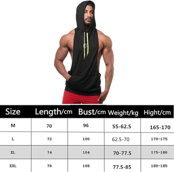 تی شرت ورزشی مردانه  Mens Sleeveless Hoodie, Quick Dry Gym Wear Muscle Hoodie Vest Workout Vest Gym Bodybuilding Clothing Lifting Tank Tops Moisture Wicking Clothes Running Hooded Vest for Men - تصویر 8