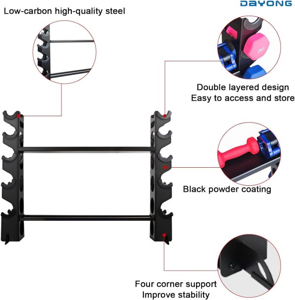 وسایل باشگاه خانگی  DAYONG Dumbbell Rack, 2-Tier Heavy Duty Dumbbell Weight Holder, Compact Free Weight Stand for Dumbbells, Kettlebells, Barbells, Yoga Blocks, Gym Equipment for Home. - تصویر 4
