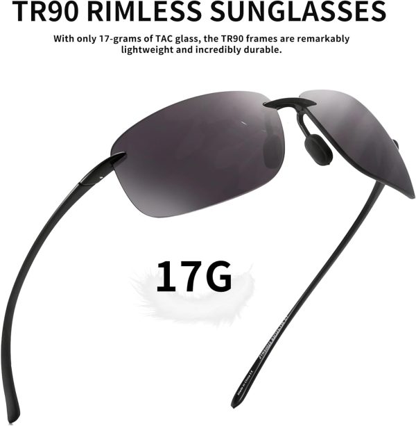 عینک آفتابی ورزشی JIM HALO Sport Sunglasses for Men Women TR90 Rimless Frame for Running Fishing Cycling Driving, Polarized Grey, One size - تصویر 4