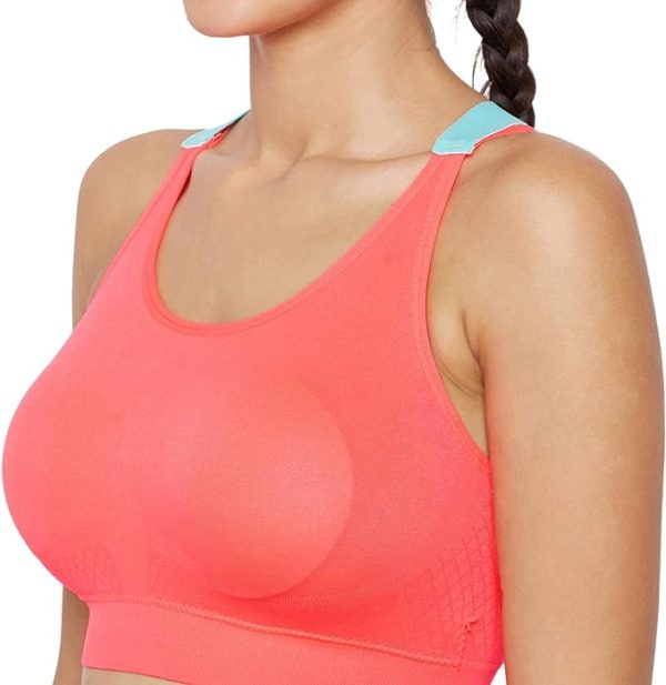 نیم تنه ورزشی GLAMROOT Women's Padded full Coverage Quick Dry Padded Shockproof Racer Back Sports Bra with Removable Soft Cups for Gym - تصویر 9