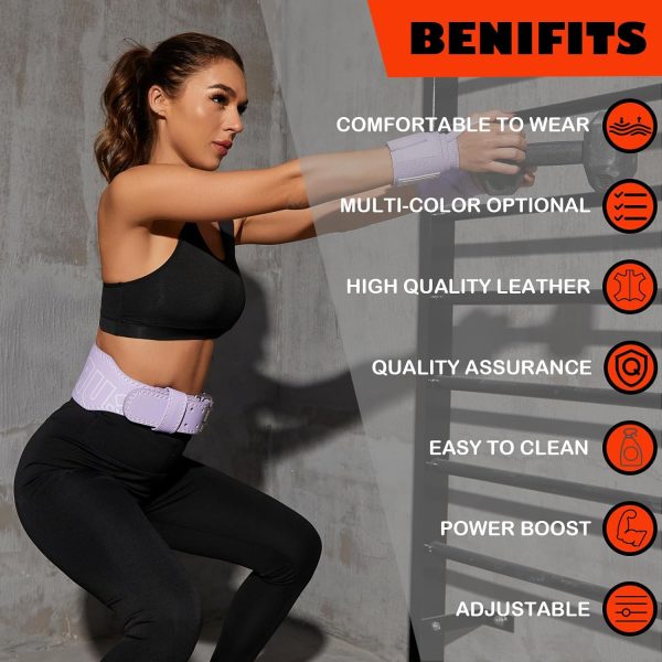 کمربند ورزشی Weight Lifting Belt 4 inch Leather Belt Foam Padded Back Support Gym Belt for Bodybuilding Squat Deadlift Weightlifting Belt Women Free Wrist Wrap(Purple/XS) - تصویر 4