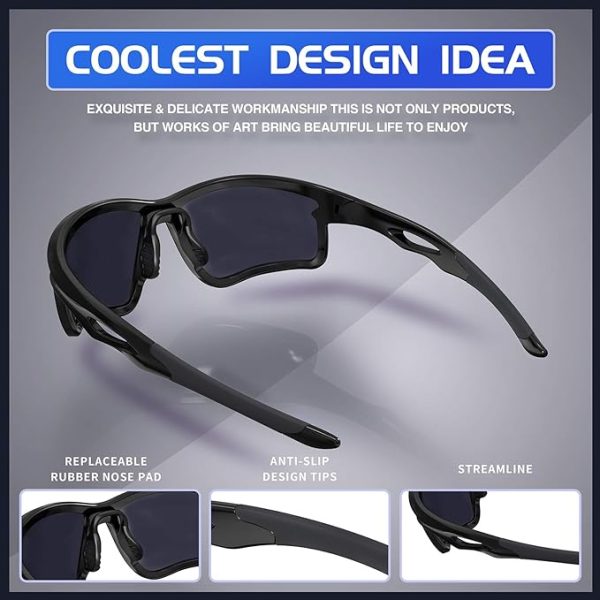 عینک آفتابی ورزشی Polarized Sports Sunglasses for Men Women Cycling Running Driving Fishing Glasses TR90 Unbreakable Frame UV Protection - تصویر 6
