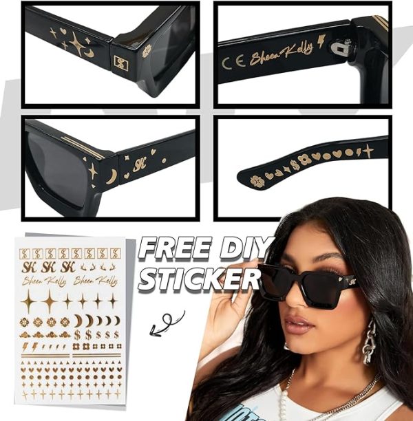 عینک آفتابی ورزشی SHEEN KELLY Retro Rectangular Sunglasses Men Women Polarization Trendy Classic Thick Square Black 90s Sunglasses - تصویر 4