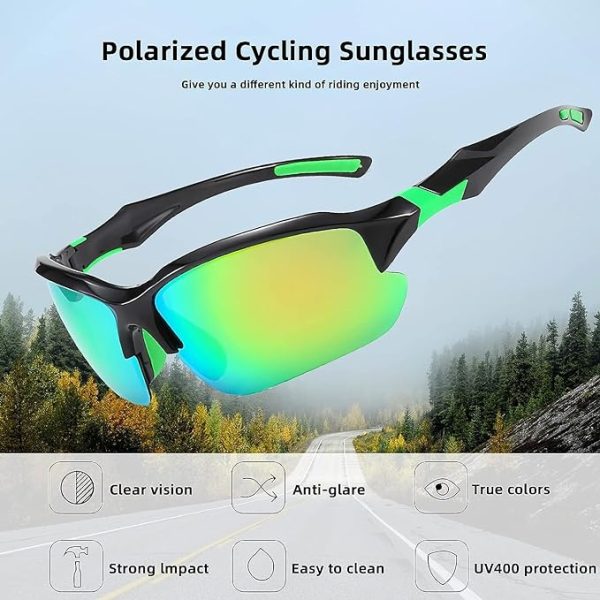 عینک آفتابی ورزشی Polarized Sports Glasses, Cycling Sunglasses for Men Women, Sunglasses Set for Cycling Baseball Golf Fishing Driving Running - تصویر 4