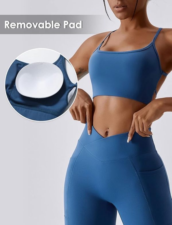 نیم تنه ورزشی SEAUR Women's Workout Bras Backless Strappy Criss Cross Sports Bra Comfort Padded Yoga Bra Wireless Gym Fitness Crop Tank Top - تصویر 7