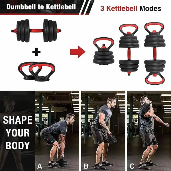 وسایل باشگاه خانگی  ULTIMAX- Adjustable 7 in 1 Dumbbell Set, Free Weights Dumbbells Set with Connecting Rod Used as Barbell, Kettlebell and Push-ups, Weightlifting Fitness for Home/Office - تصویر 9