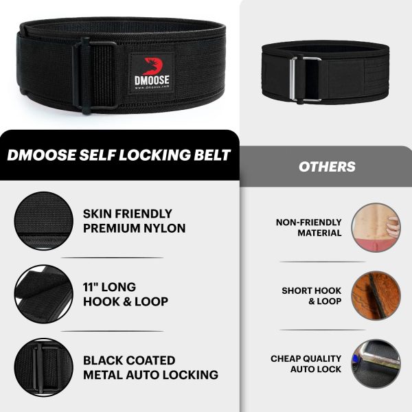 کمربند ورزشی DMoose Weight Lifting Belt - Self-Locking, 4" Gym Belt for Olympic Training, WOD, Cross Training, Nylon Workout belt with Adjustable Buckle - Provides Lumbar Support and Stability for Men and Women - تصویر 5