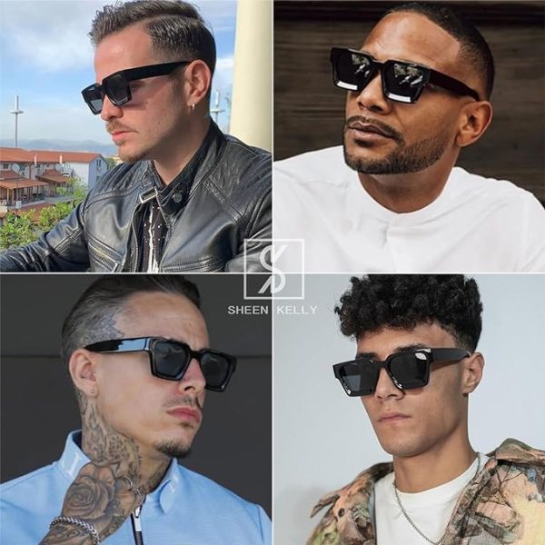 عینک آفتابی ورزشی SHEEN KELLY Retro Rectangular Sunglasses Men Women Polarization Trendy Classic Thick Square Black 90s Sunglasses - تصویر 7