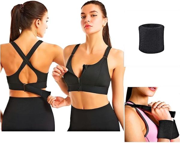 نیم تنه ورزشی Sports bras for women Wristband adjustable Strap Padded Max Support Front Zipper Adjustable Belt Tank Top Vest Underwear Workout Gym Yoga Bra Running Jogging Boxing Sweat Proof - تصویر 8