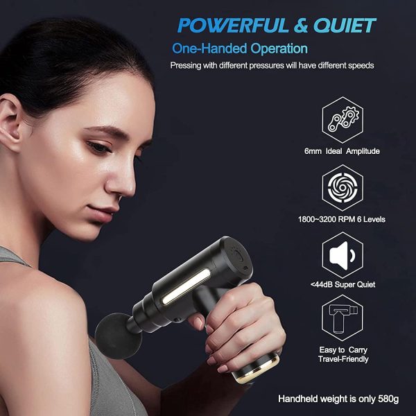 ماساژور ورزشی  Padom Mini Massage Gun Deep Tissue, Portable 6 Speeds Percussion Muscle Massager with 4 Massage Heads 1800mAh Battery & Type-C Charging, 35dB Super Quiet Massage Gun for Muscle Pain Relief (Black) - تصویر 5
