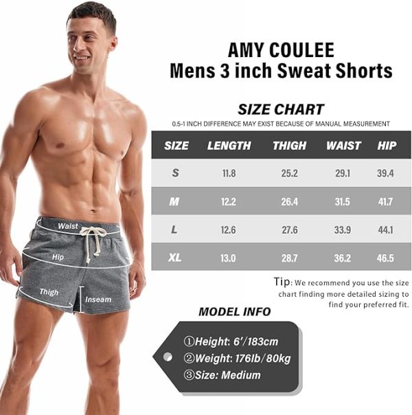 شلوارک ورزشی مردانه AMY COULEE Mens Running Shorts 3 inch Training Workout Gym Shorts Cotton Casual Sweat Shorts with Pockets - تصویر 6