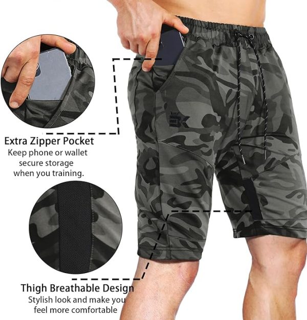 شلوارک ورزشی مردانه BROKIG Mens Thigh Mesh Gym Workout Shorts,Stripe Sports Running Shorts Slim Fit Training Fitness Shorts with Zip Pocket - تصویر 8