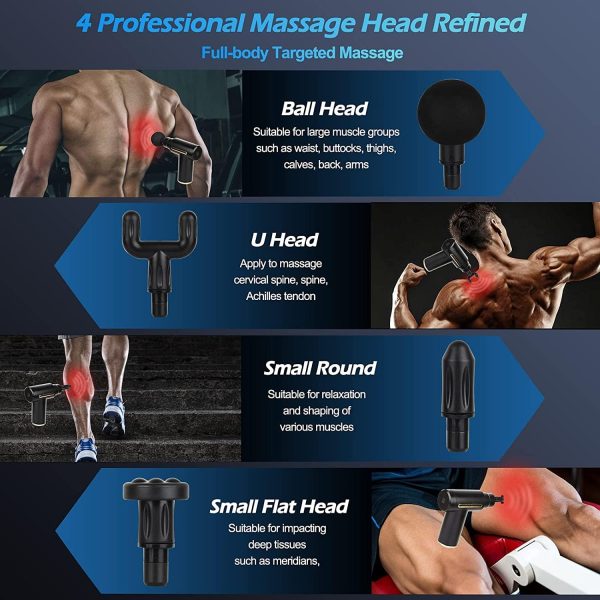 ماساژور ورزشی  Padom Mini Massage Gun Deep Tissue, Portable 6 Speeds Percussion Muscle Massager with 4 Massage Heads 1800mAh Battery & Type-C Charging, 35dB Super Quiet Massage Gun for Muscle Pain Relief (Black) - تصویر 7