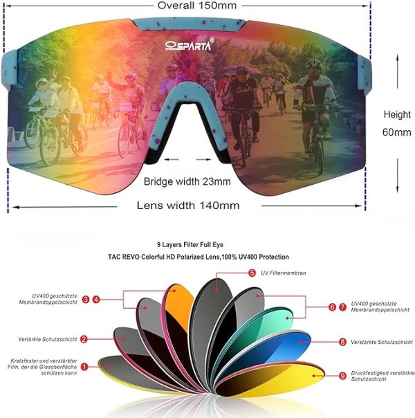 عینک آفتابی ورزشی Polarized Sports Sunglasses with 3 Interchangeable Lenses, Cycling Glasses,Baseball Golf Driving Sunglasses TR90 Temples - تصویر 7