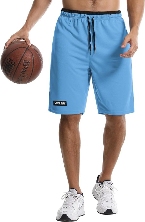 شلوارک ورزشی مردانه Aolesy Men's Basketball Shorts with Zipper Pockets 10" Athletic Shorts for Men Lightweight Mesh Gym Workout Running Shorts - تصویر 6