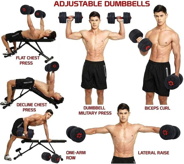 وسایل باشگاه خانگی  ULTIMAX- Adjustable 7 in 1 Dumbbell Set, Free Weights Dumbbells Set with Connecting Rod Used as Barbell, Kettlebell and Push-ups, Weightlifting Fitness for Home/Office - تصویر 10