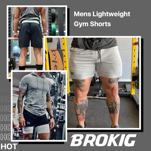 شلوارک ورزشی مردانه BROKIG Mens Gym Sport Shorts,Lightweight Running Workout Shorts Quick Dry Athletic Shorts with Zipper Pockets - تصویر 8