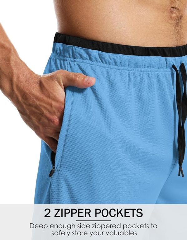 شلوارک ورزشی مردانه Aolesy Men's Basketball Shorts with Zipper Pockets 10" Athletic Shorts for Men Lightweight Mesh Gym Workout Running Shorts - تصویر 7