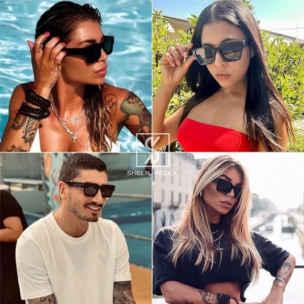 عینک آفتابی ورزشی SHEEN KELLY Retro Rectangular Sunglasses Men Women Polarization Trendy Classic Thick Square Black 90s Sunglasses - تصویر 8