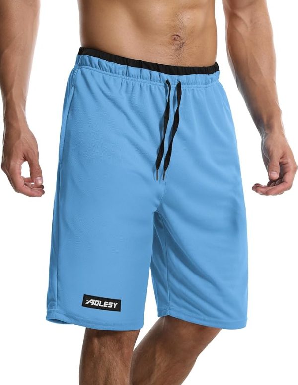 شلوارک ورزشی مردانه Aolesy Men's Basketball Shorts with Zipper Pockets 10" Athletic Shorts for Men Lightweight Mesh Gym Workout Running Shorts - تصویر 8