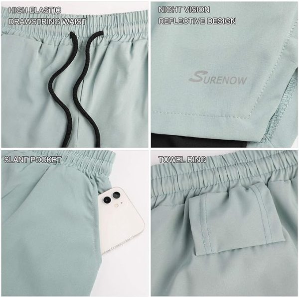 شلوارک ورزشی مردانه THE WHITE SHOP Short Shorts-Men's 2-in-1 Fitness Running Shorts Lightweight Training Yoga Gym 7-inch Shorts with Zipper Pockets - تصویر 8