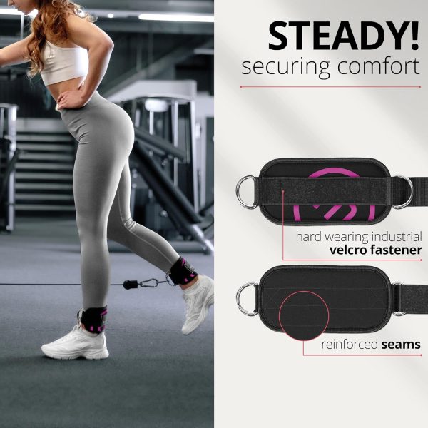 کمربند ورزشی Ankle Straps Set for Cable Pulley Machine + Training Guide - 1 Pair One-Size Padded Foot Cuffs with Fastener for Workout | Leg Butt Glute Gym Fitness Sport Equipment, Women Men Footstrap Bodybuilding - تصویر 7