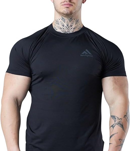 تی شرت ورزشی مردانه  IAMFIGHTER Quick-Dry Black Compression Shirt - Premium Gym & Running Apparel For Men, Athletic Wear For Trainings