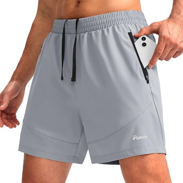شلوارک ورزشی مردانه Pudolla Men's Running Shorts 5" Lightweight Gym Shorts for Men Workout Athletic Casual with Zipper Pockets