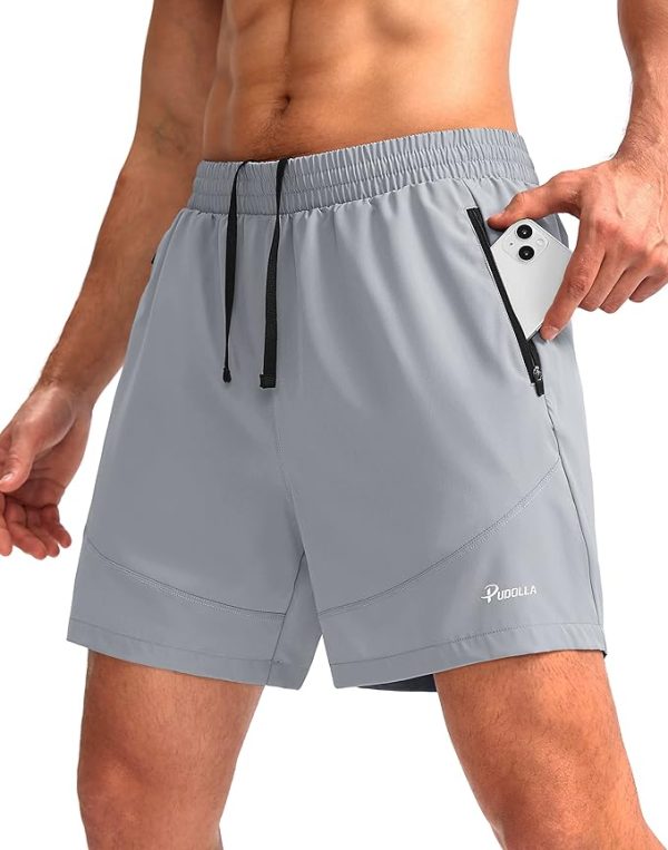 شلوارک ورزشی مردانه Pudolla Men's Running Shorts 5" Lightweight Gym Shorts for Men Workout Athletic Casual with Zipper Pockets