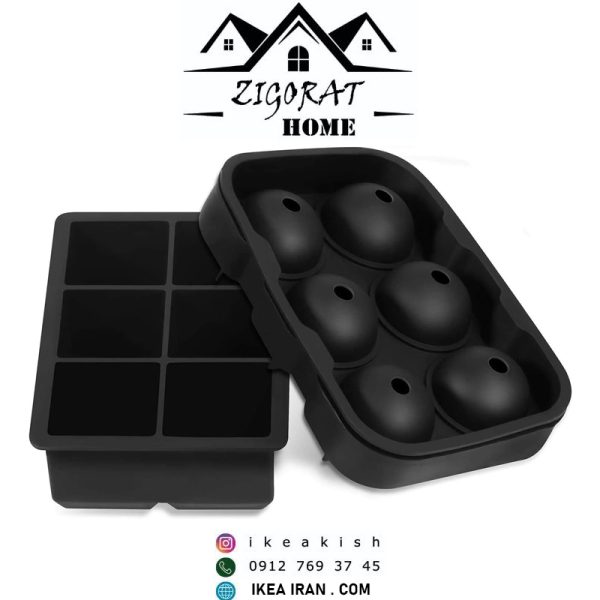 قالب یخ و بستنی Large Size Ice Maker Hold Silicone Cube Tray And Ball (Set Of 2) Black